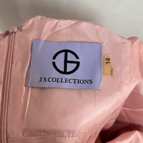 JS Collections Pink Chiffon Rosette Dress 14 Flutter Cocktail Party Wedding - Picture 12 of 13